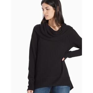 Lucky Brand Black Knit Pullover Top Cowl Neck Long Sleeve Waffle Knit Size M